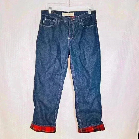 Cabela's Women's 10 Short flannel lined jeans. Straight Leg Denim. Buffalo Red - Picture 1 of 10